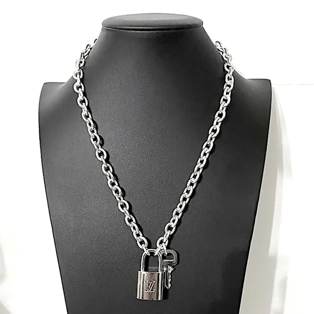 Silver Louis Vuitton Lock Necklace Complimentary, Luxury Genuine LV Lock 315 - Picture 2 of 3